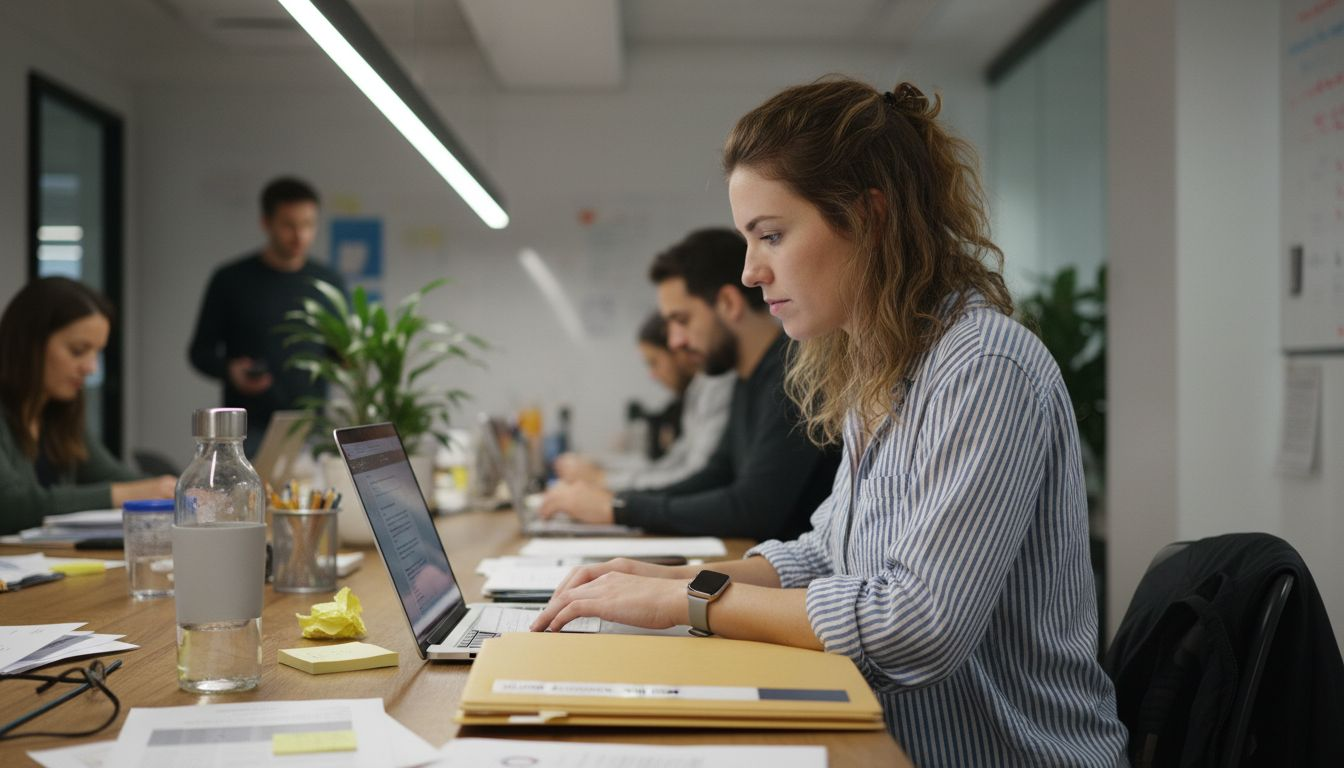 Agency employee working on invoice management laptop