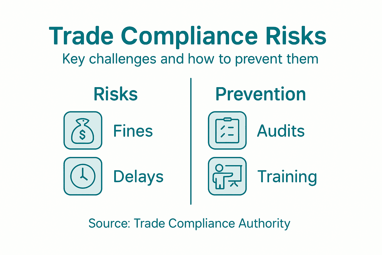 Infographic showing risks and prevention for trade compliance