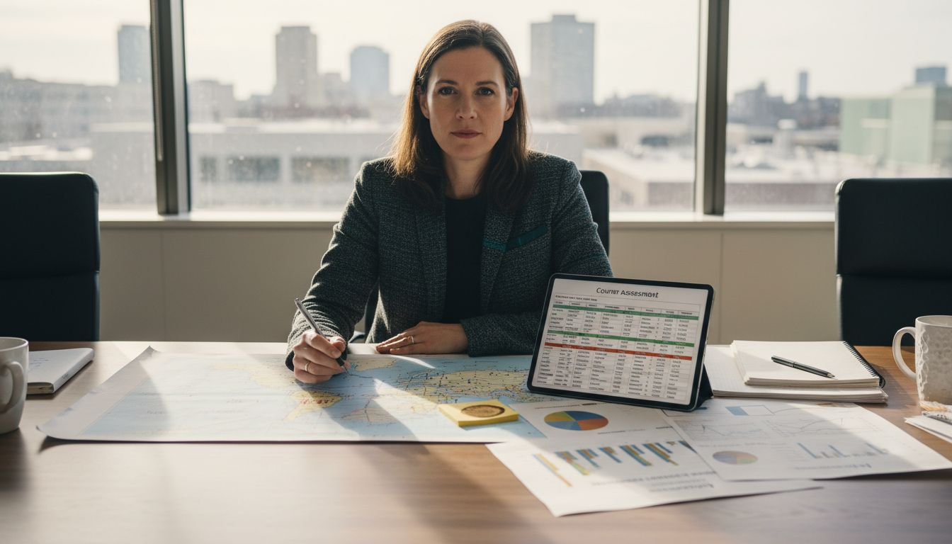 Coordinator analyzing courier service options at desk