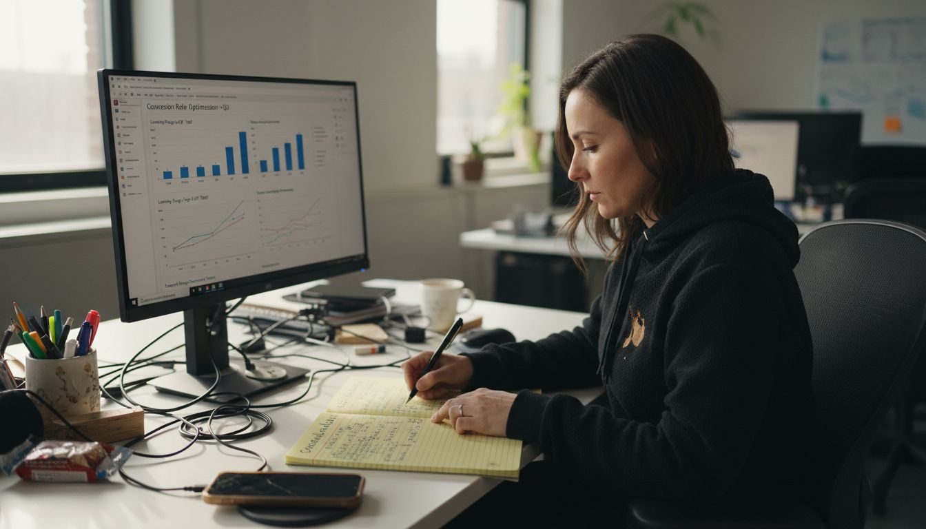 Analyst reviewing conversion optimization charts