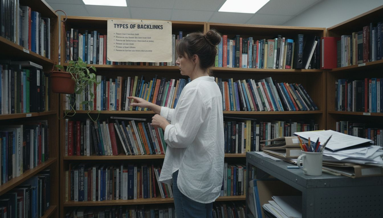 Woman browses digital marketing office library
