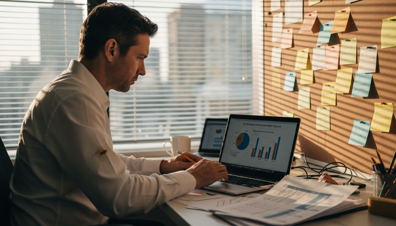 Analyst reviewing customer survey data in office