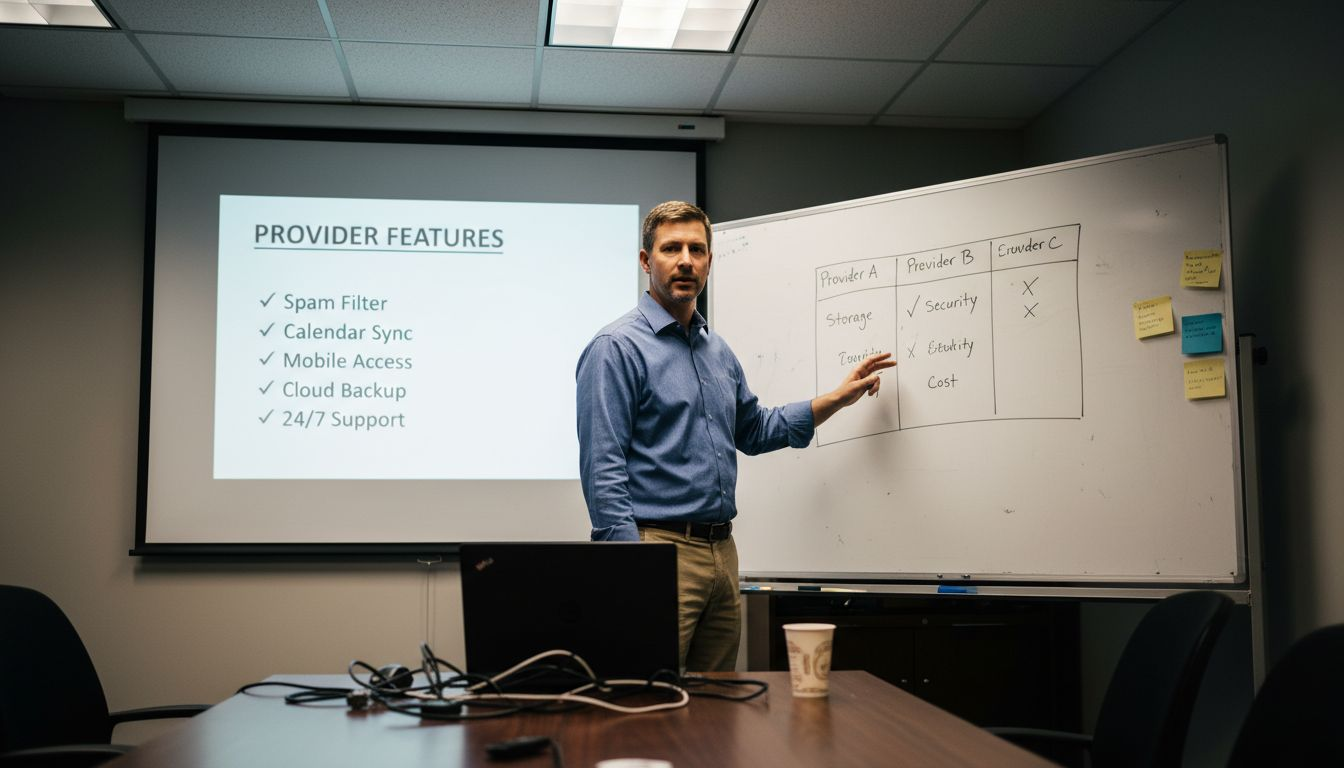 IT manager comparing email hosting options
