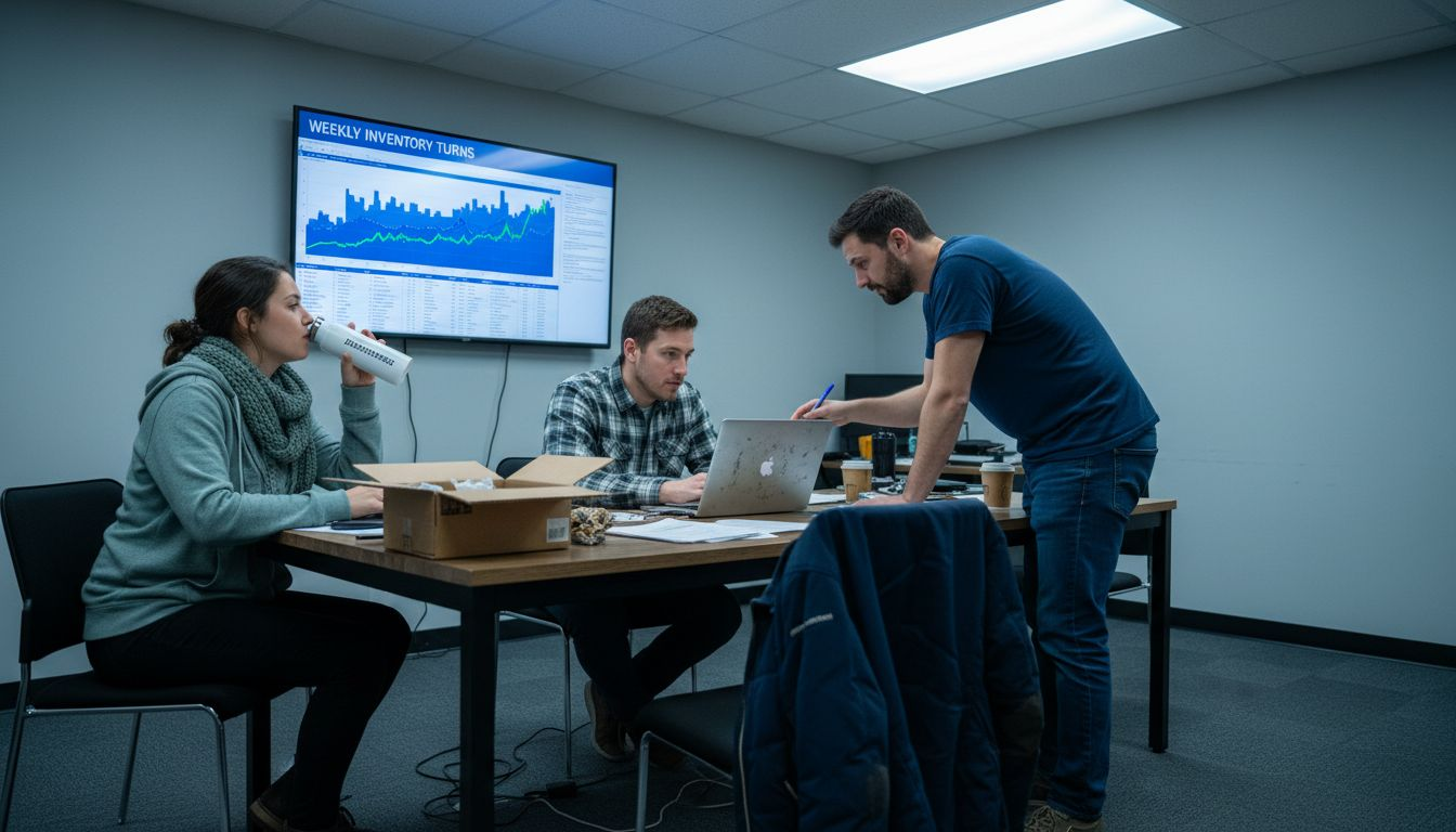 Ecommerce staff reviewing inventory data together