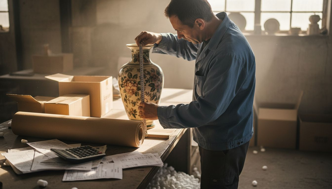 Worker measuring product for box sizing