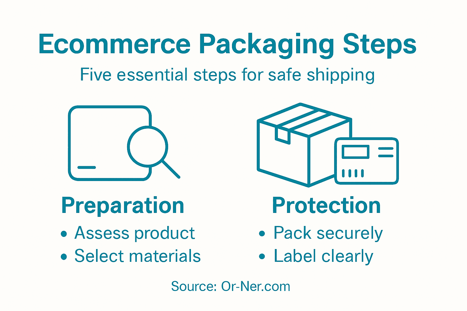 Infographic showing five ecommerce packaging steps