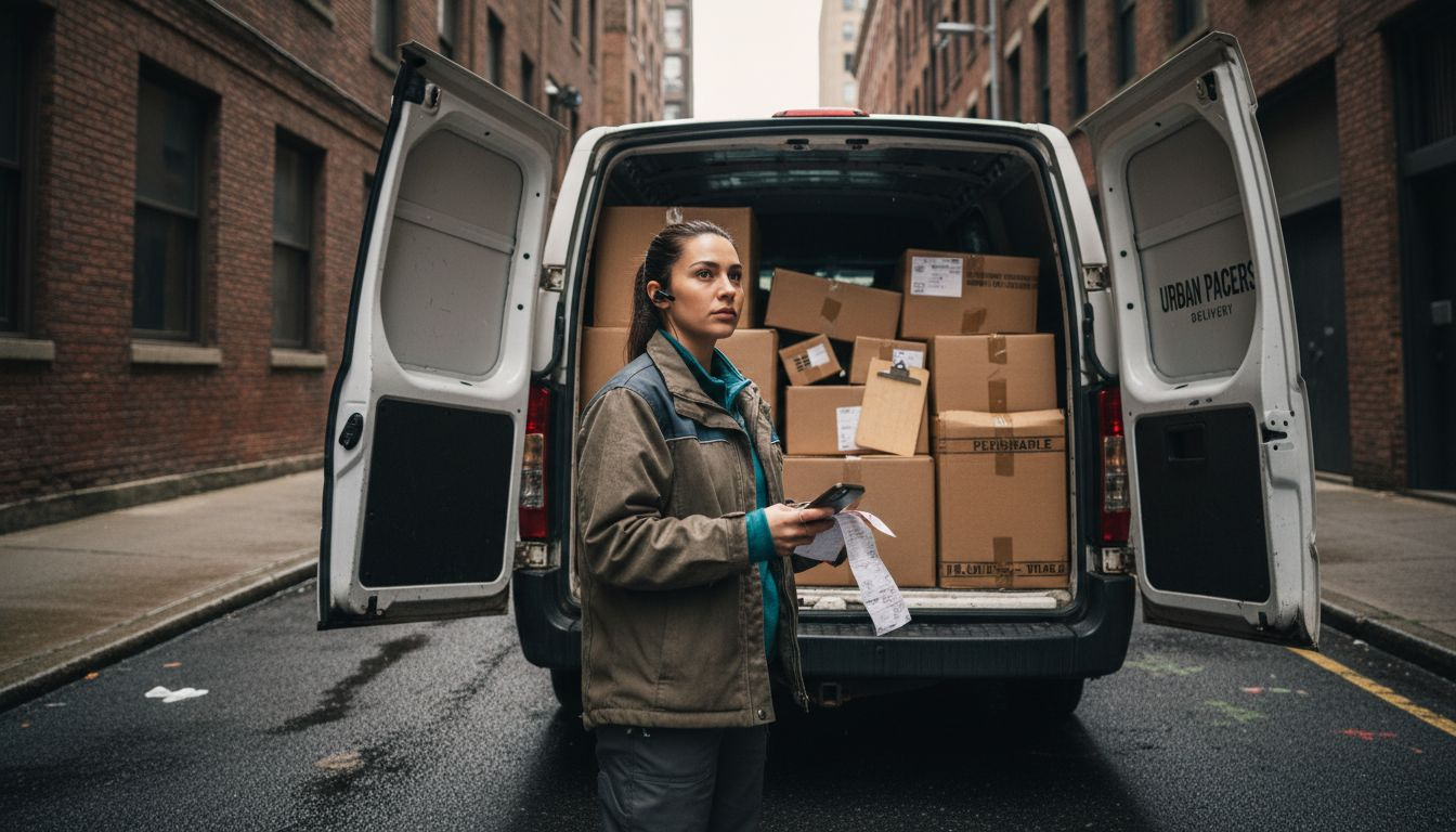 Courier checking delayed urban delivery