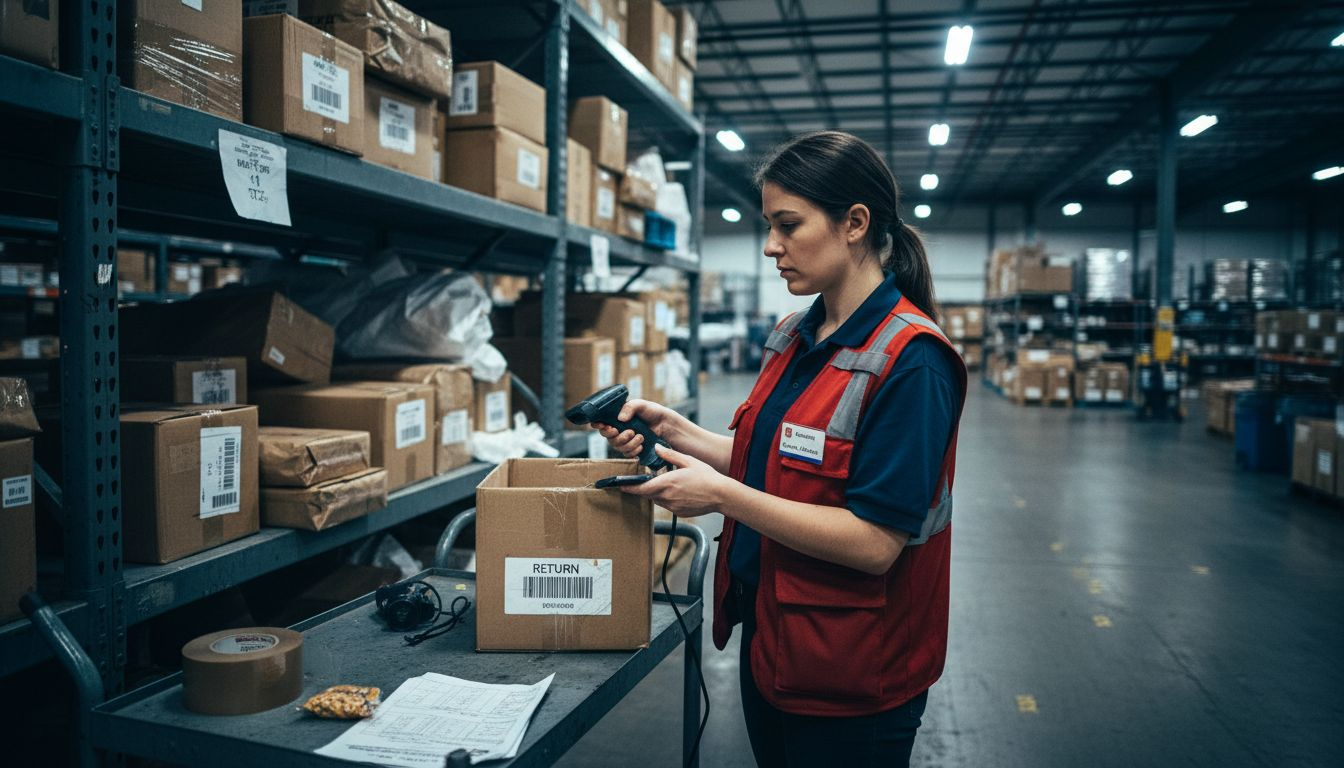 Warehouse staff scanning returns for tracking