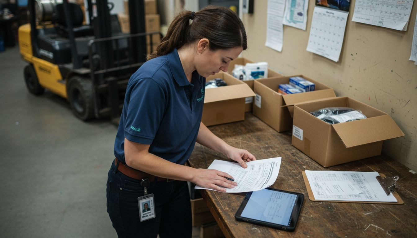 Coordinator compares invoice to warehouse shipment