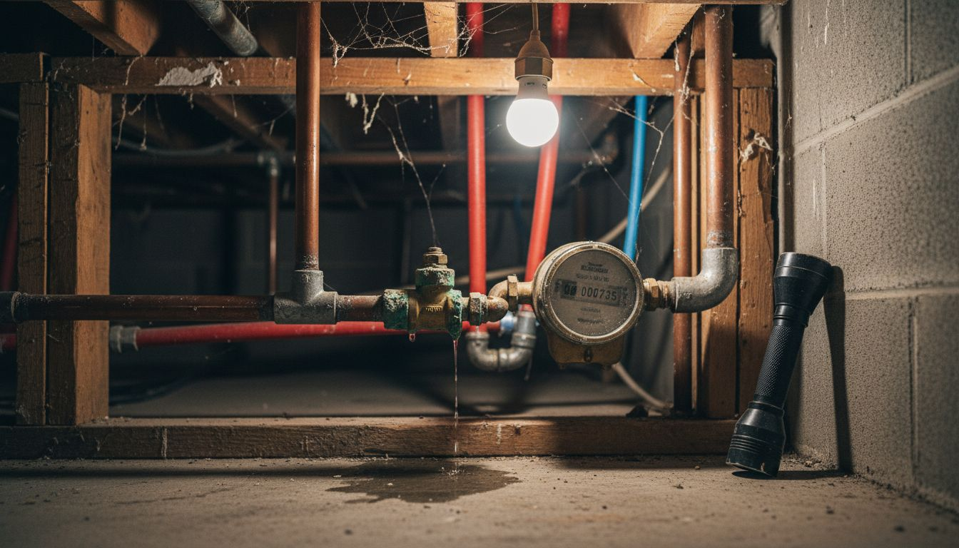 Detail of home water supply pipes basement