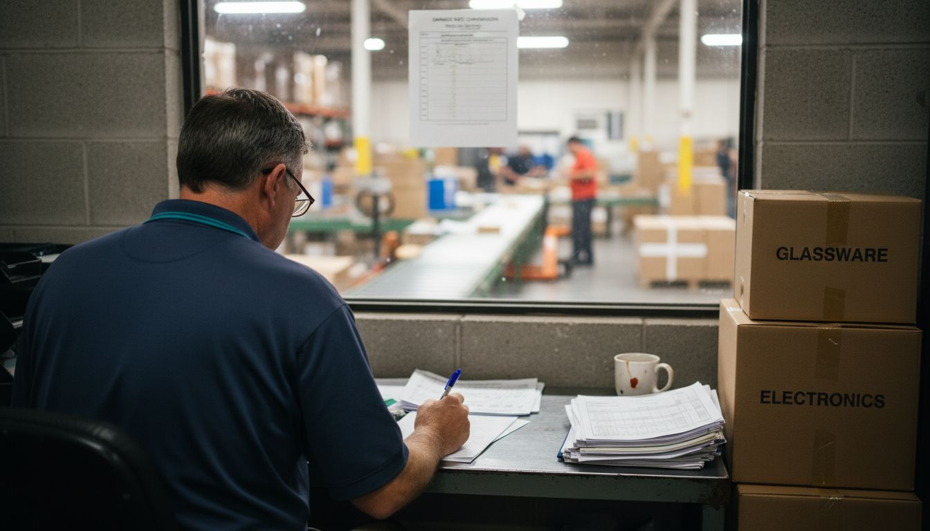 Supervisor reviewing courier damage rate chart