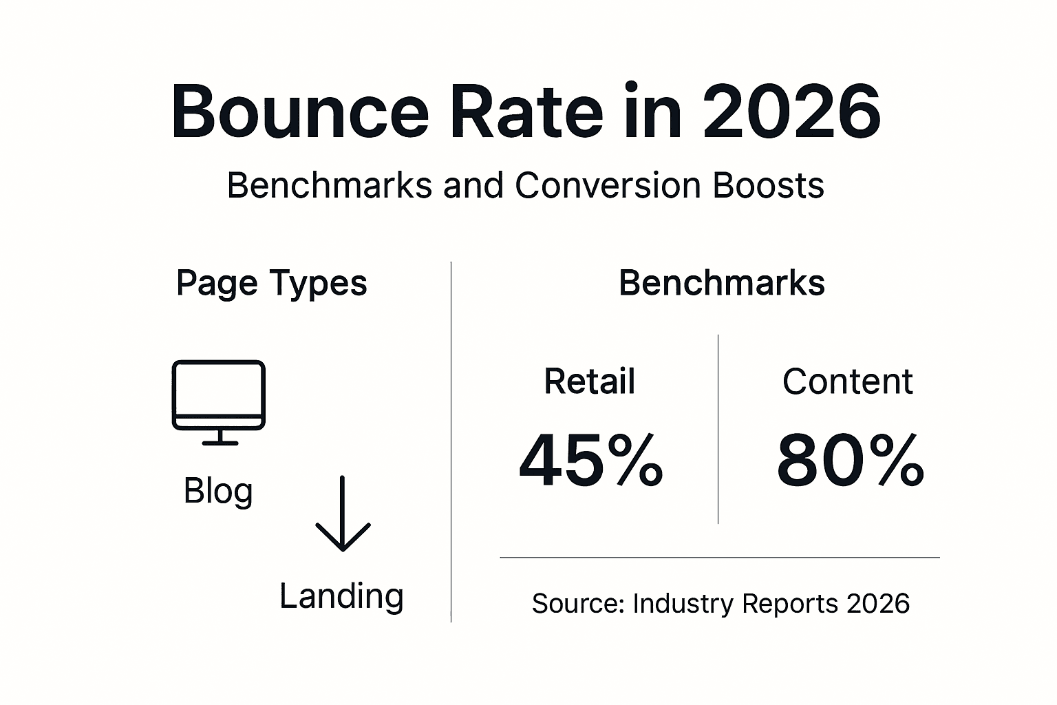 Infographic with bounce rate benchmarks and types
