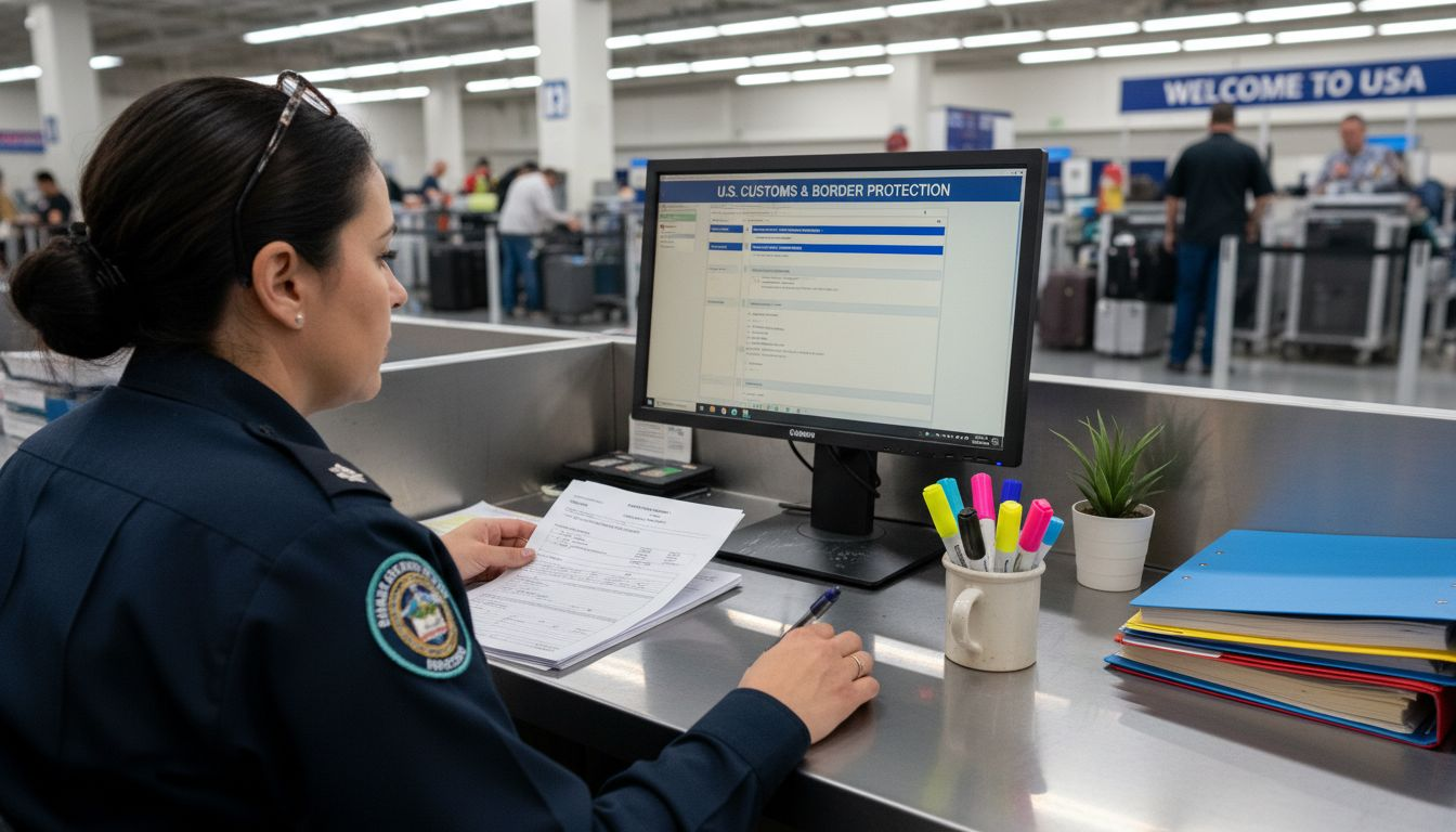 Customs supervisor reviewing shipment paperwork