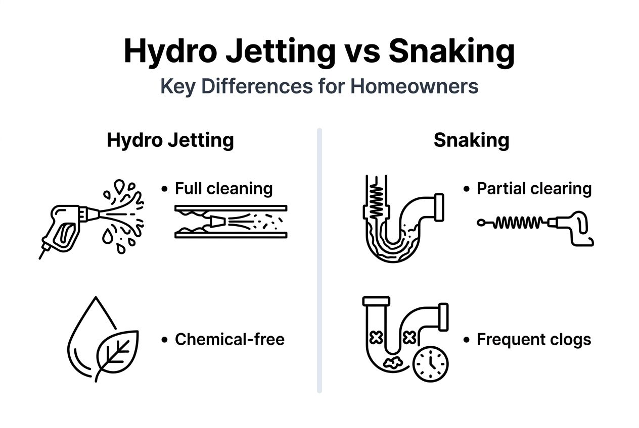 Infographic comparing hydro jetting and snaking