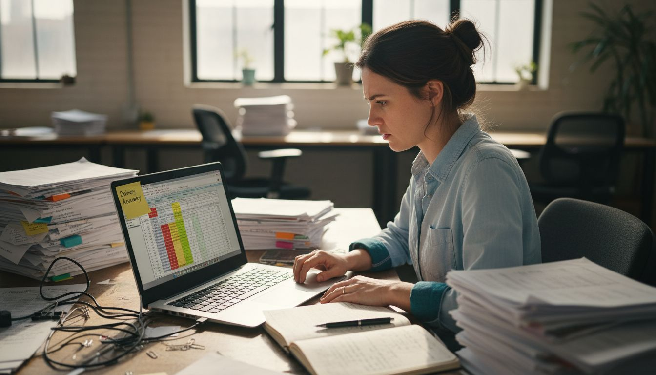 Analyst reviewing delivery timing metrics