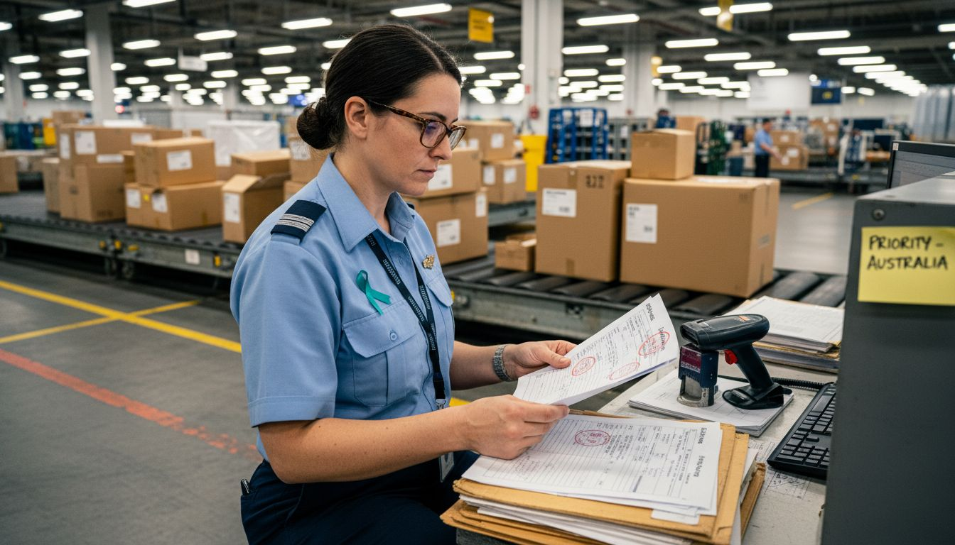 Customs officer reviews shipment paperwork