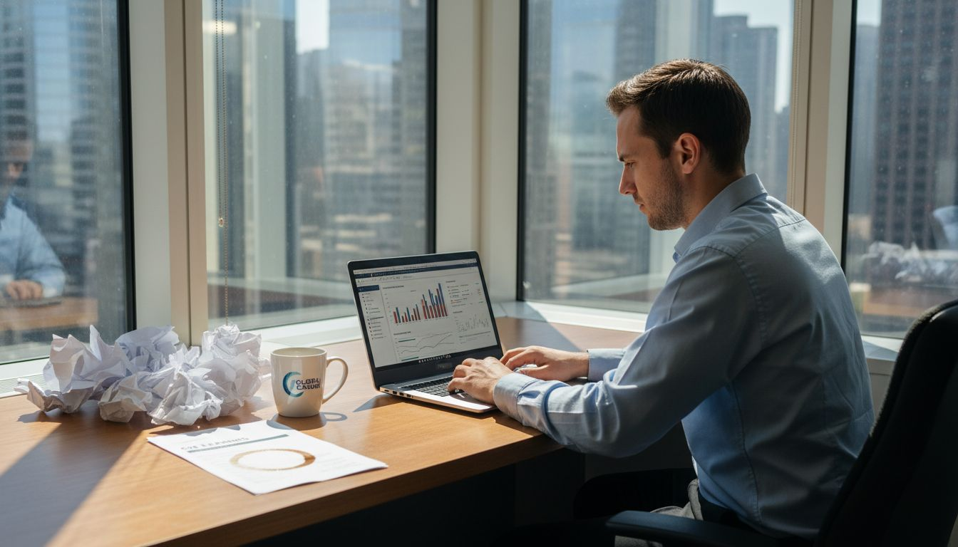 Worker using logistics dashboard in office