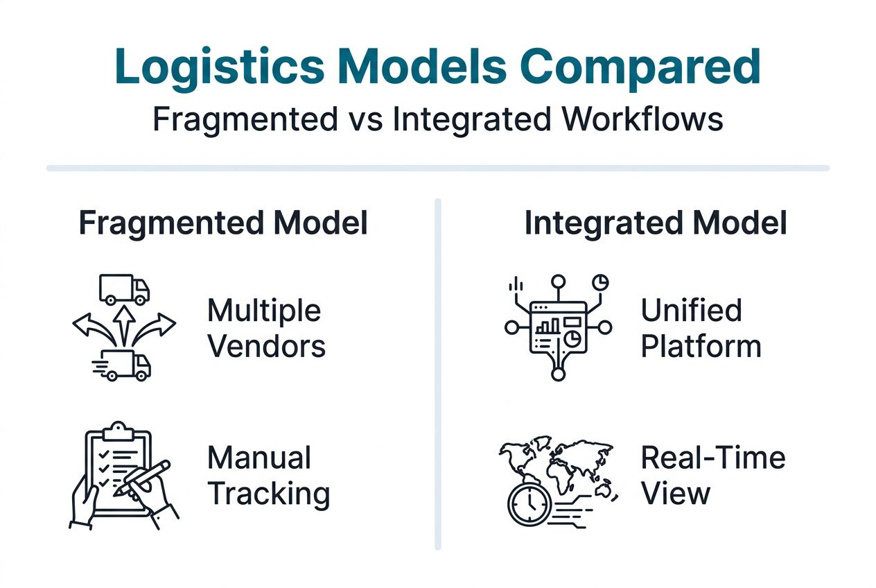 Infographic comparing logistics workflow models