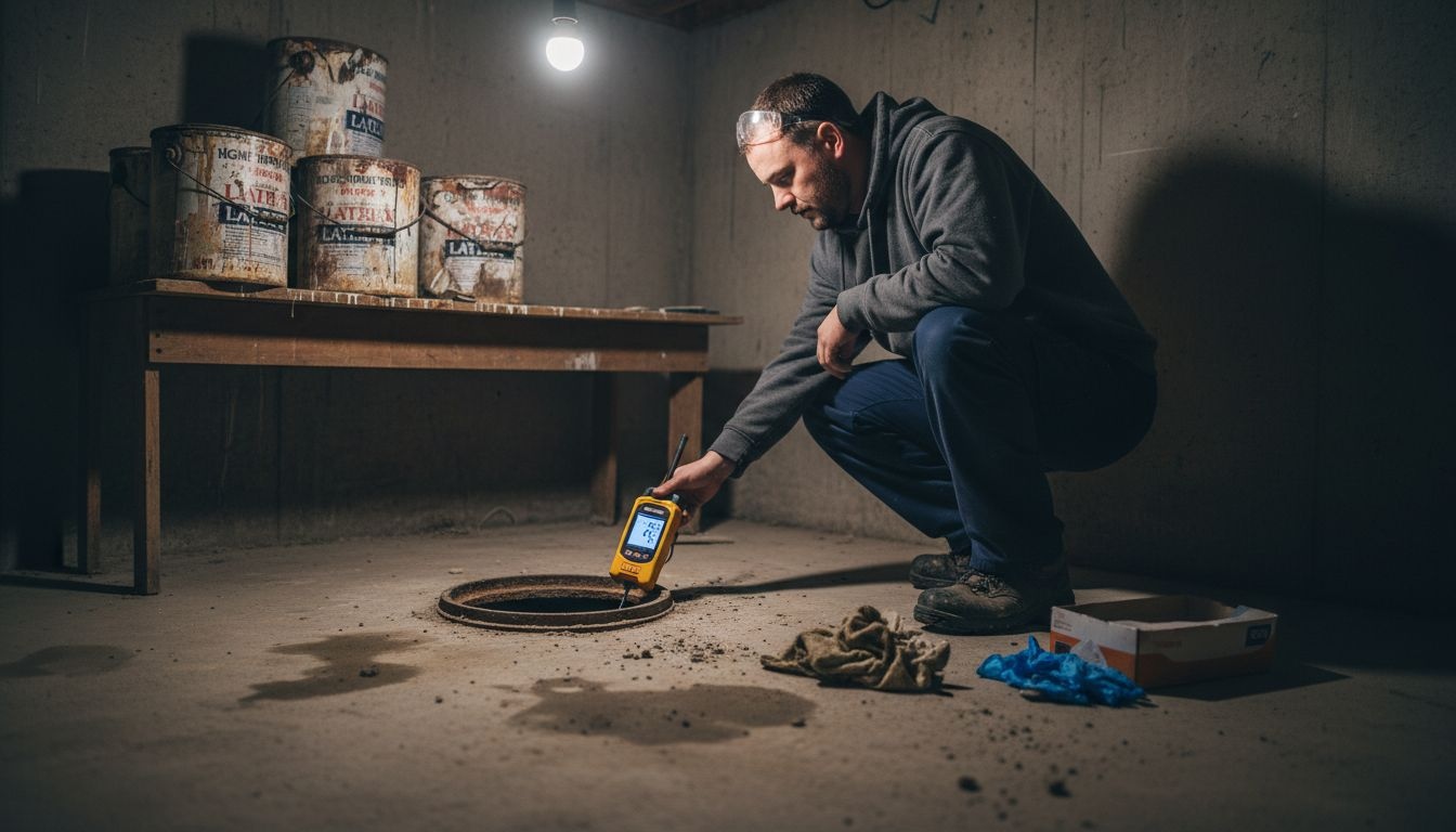 Plumber testing for sewer gas leakage