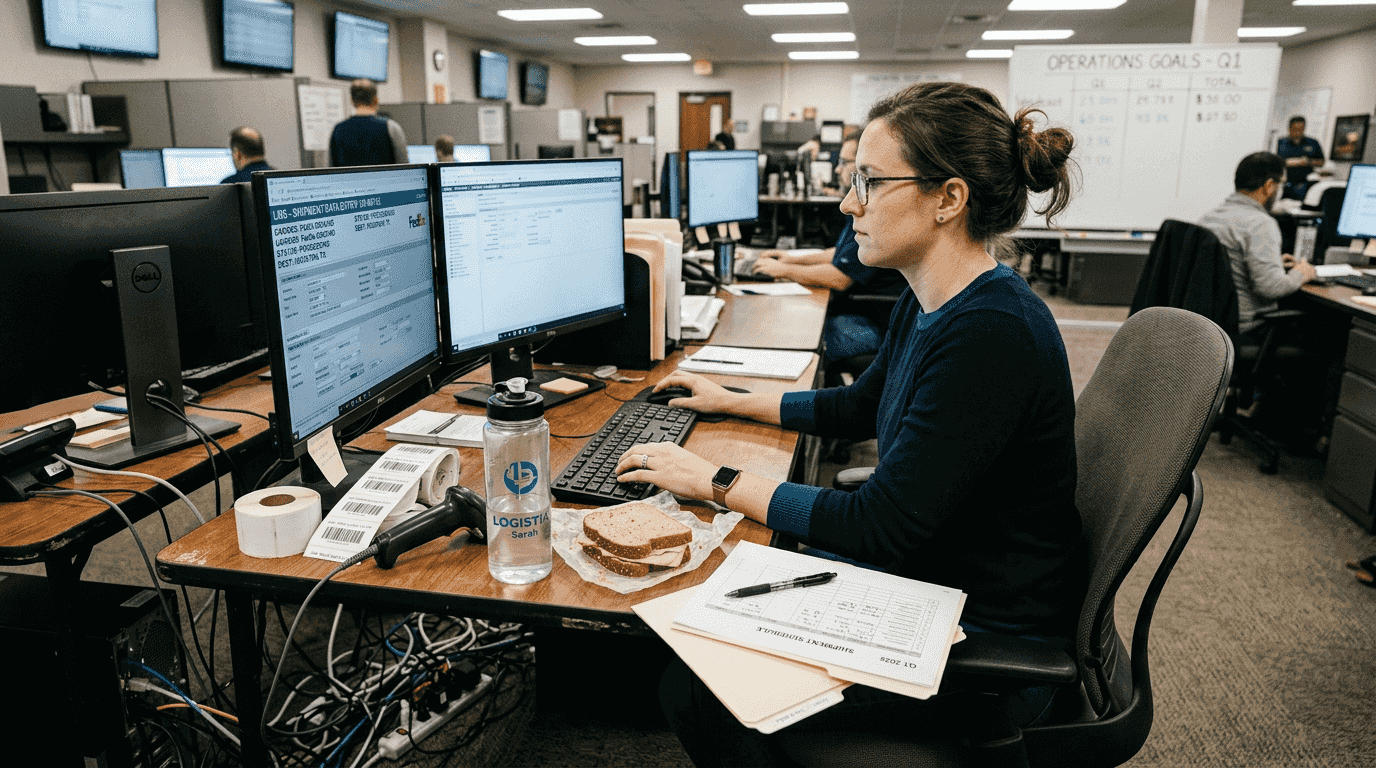 Manager using logistics automation software