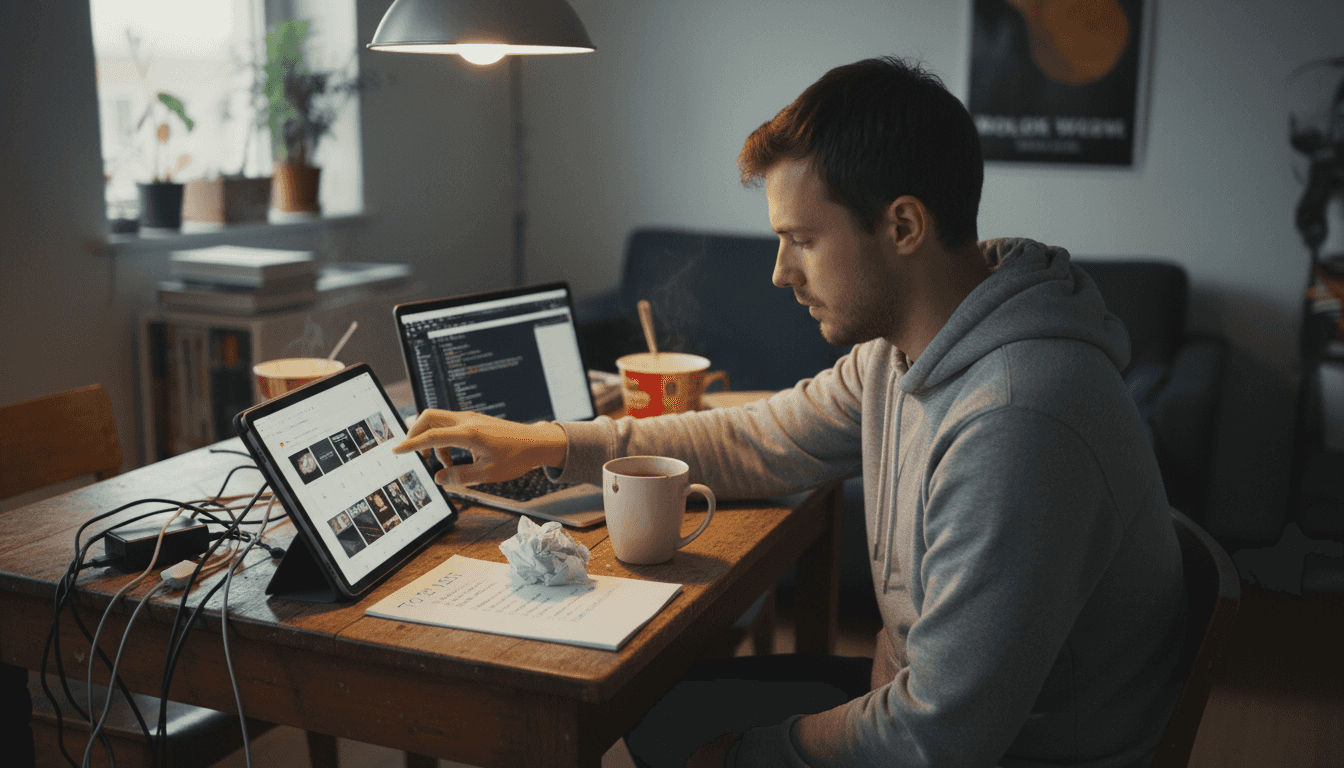 Developer working on mobile-first website mockups