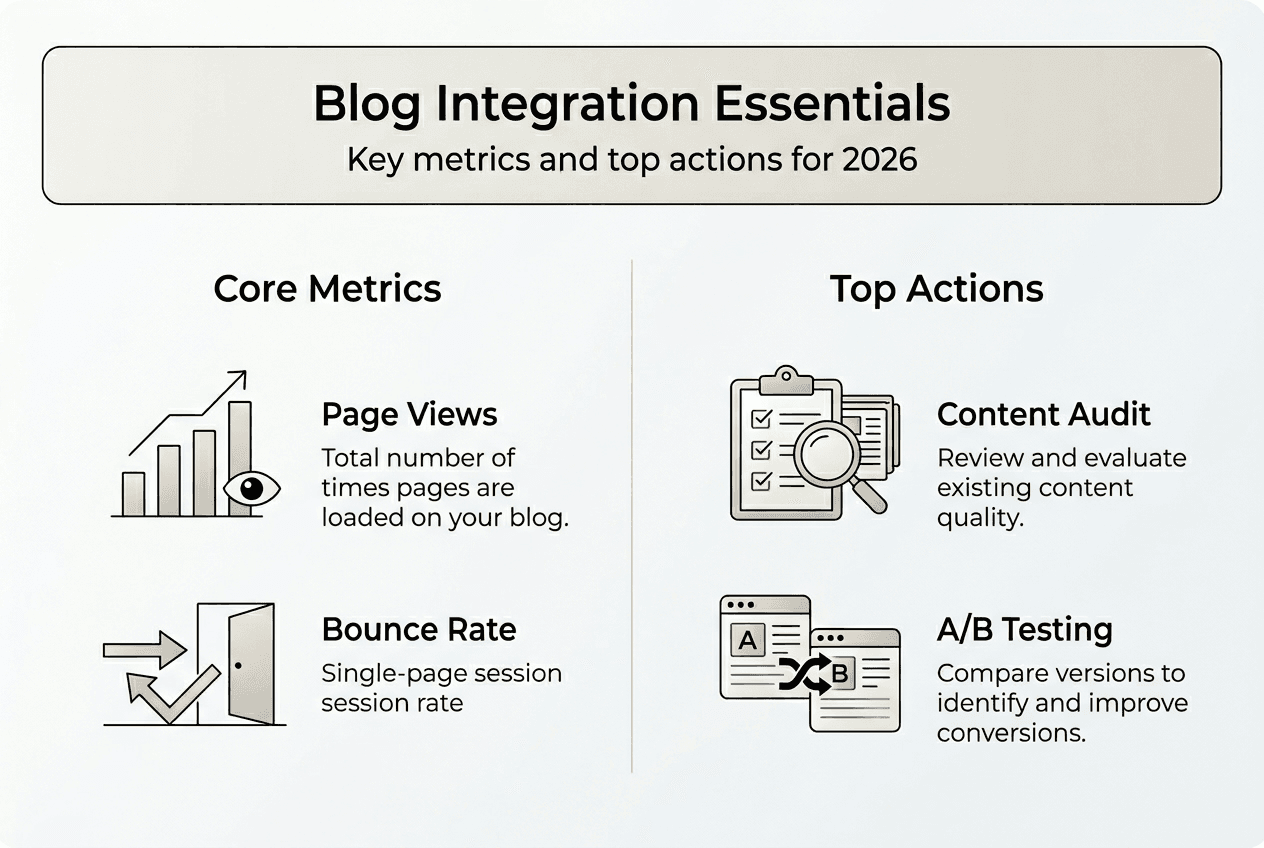 Infographic with core blog metrics and actions