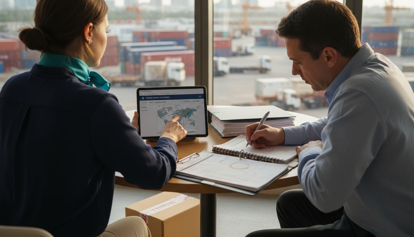 Forwarder and client reviewing shipment process