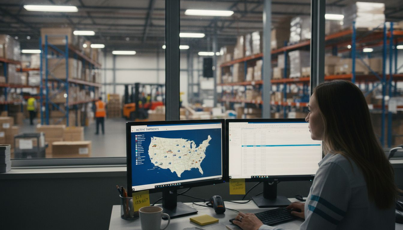 Logistics manager monitors real-time shipment tracking