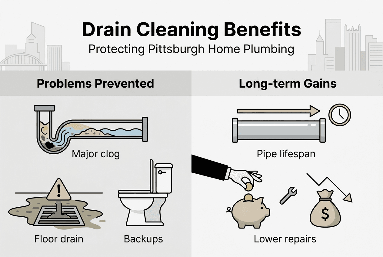 Infographic showing drain cleaning benefits and solutions