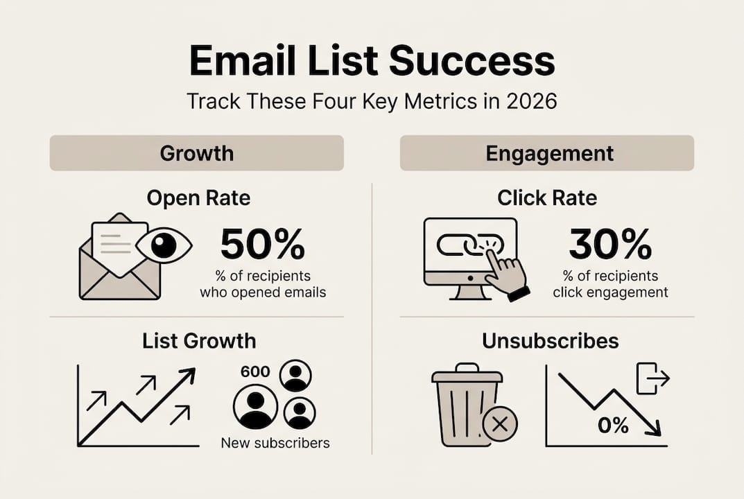 Infographic showing key email list metrics