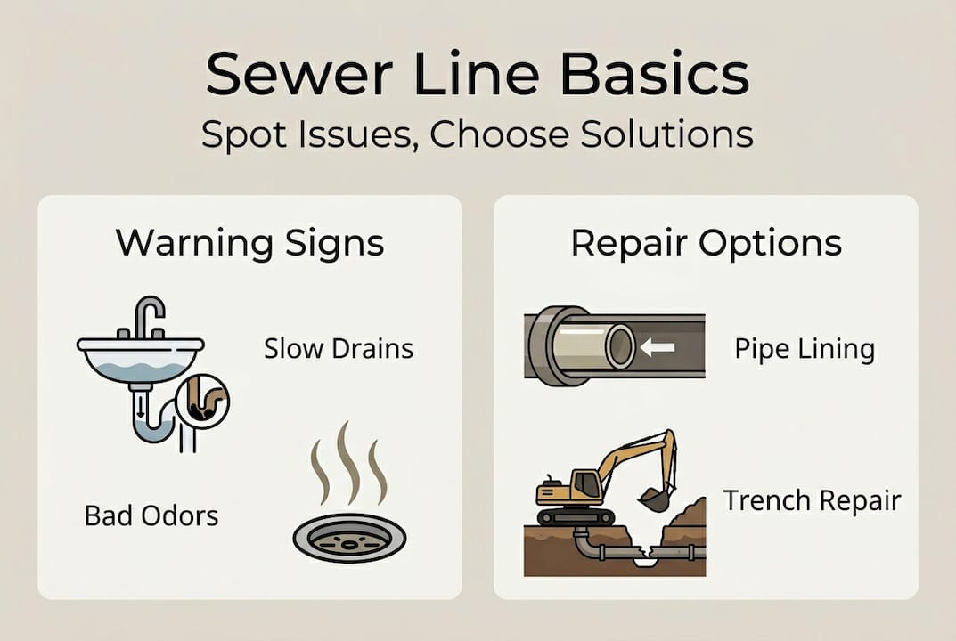 Infographic on sewer line signs and repairs