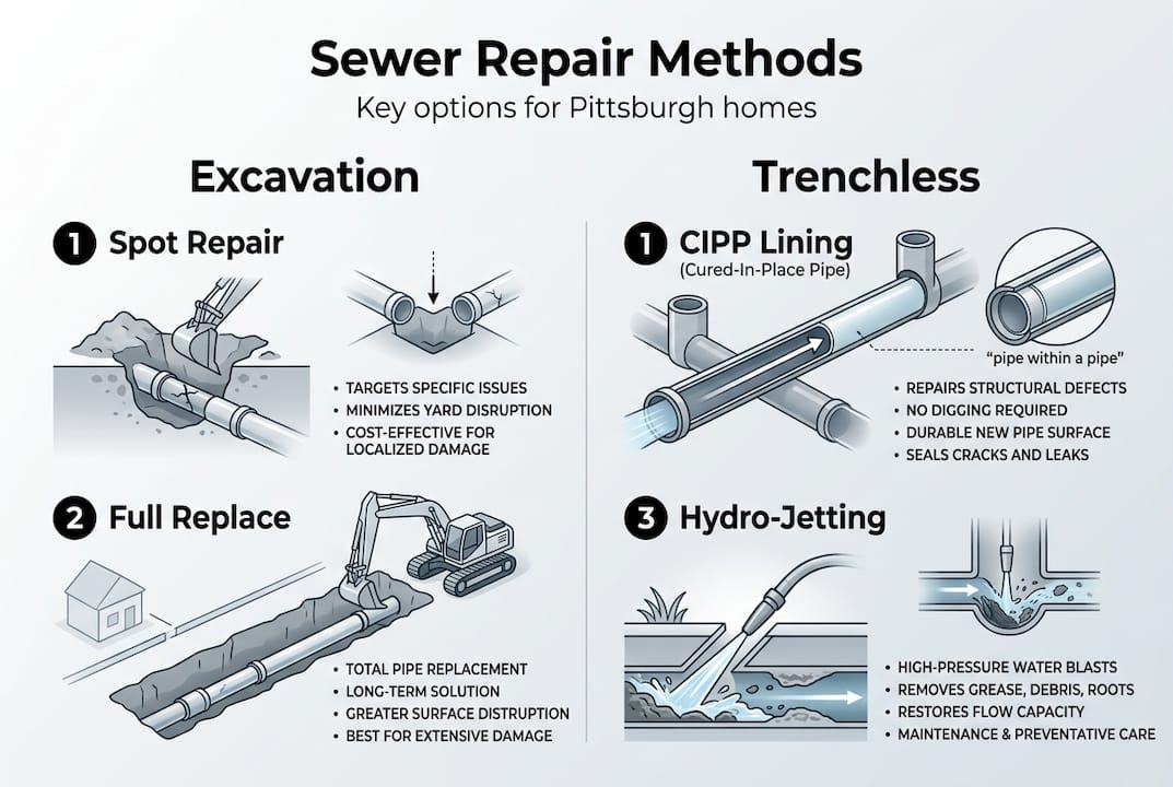 Infographic showing sewer repair methods overview