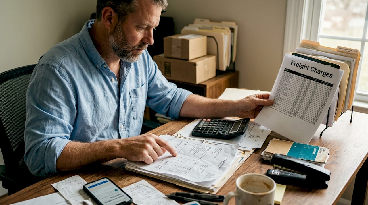 Coordinator checking freight cost paperwork