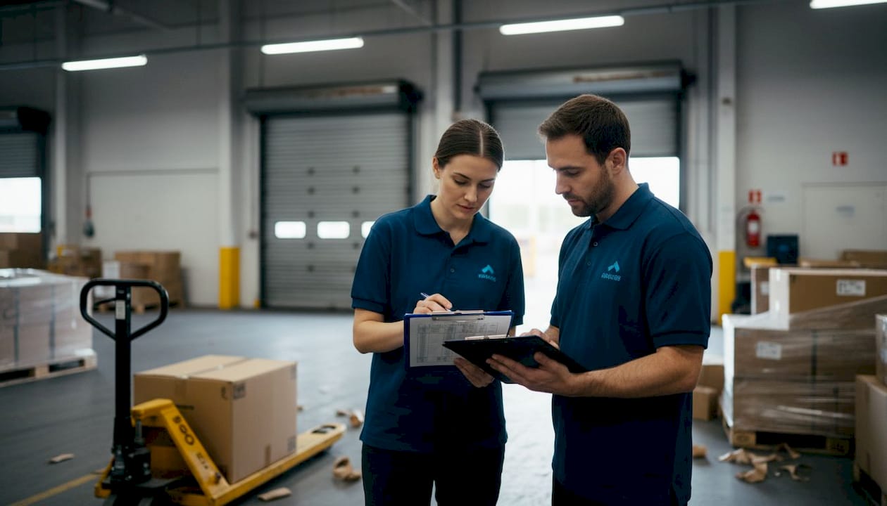 Warehouse team reviewing freight load plan