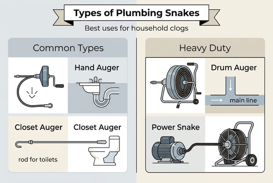 Infographic comparing types of plumbing snakes