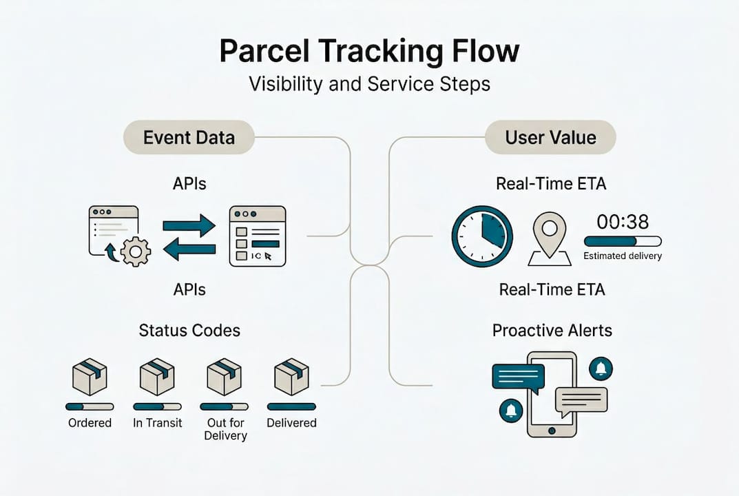 Parcel tracking process steps visualized