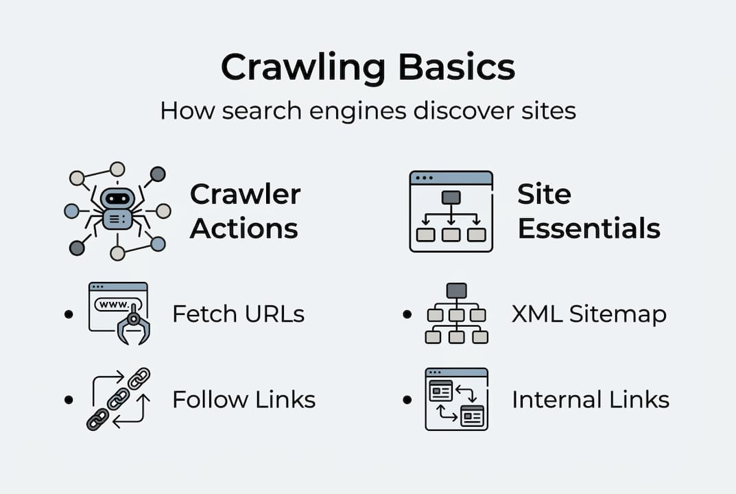 Infographic visualizing crawling basics and essentials