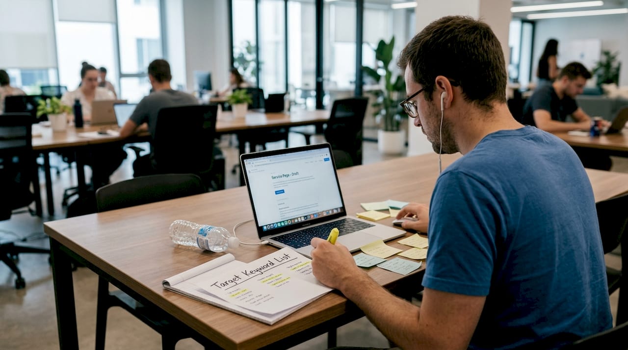 SEO specialist reviews printed keyword list