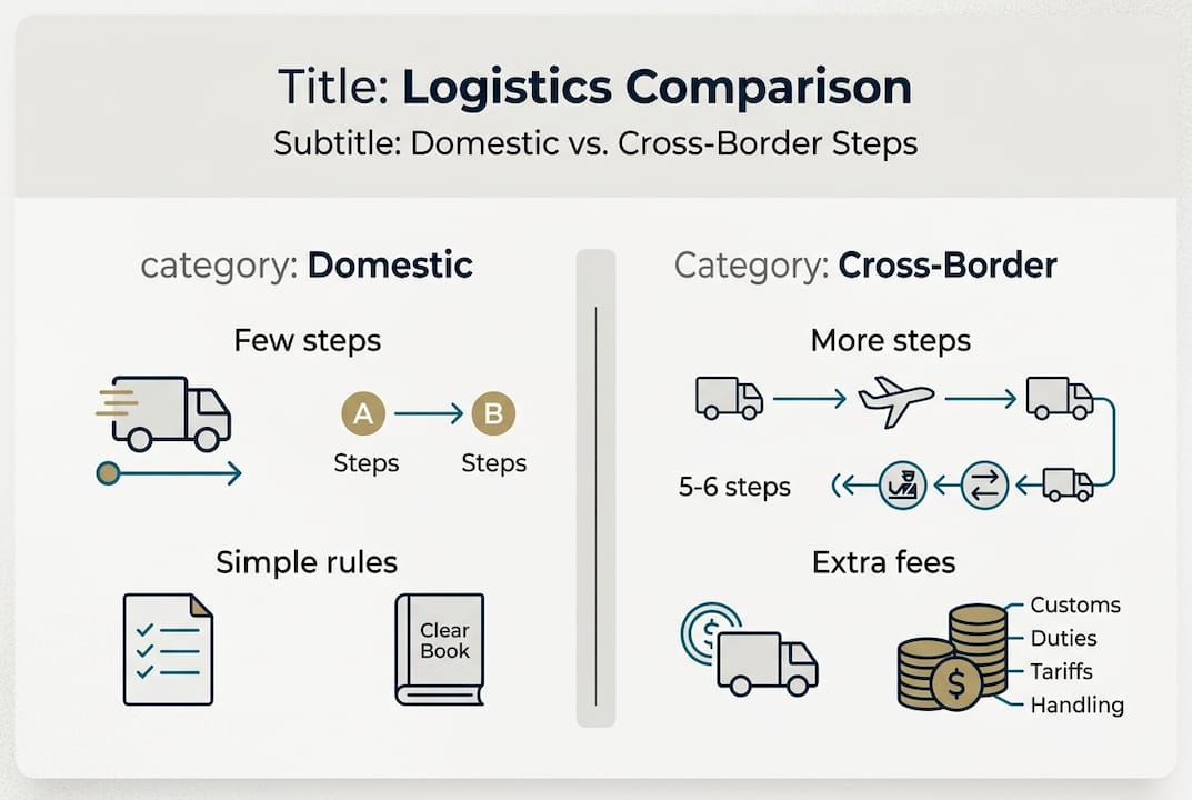 Infographic comparing domestic and cross-border logistics