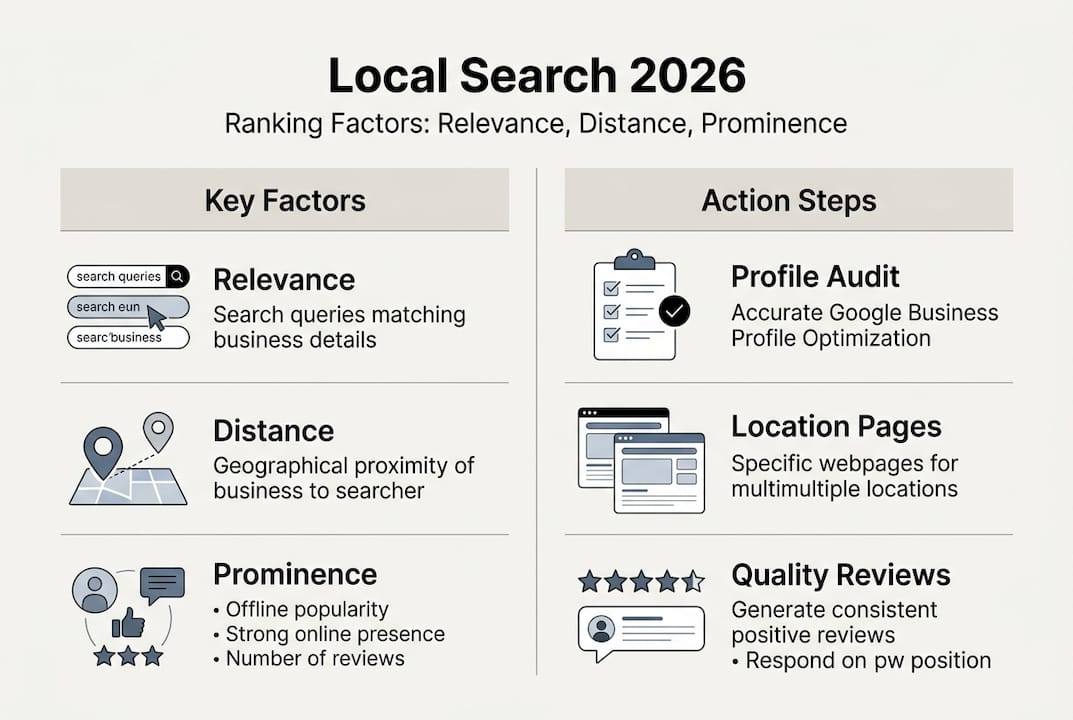 Infographic showing three local ranking factors