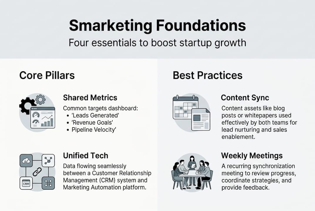Infographic summarizing smarketing essentials for startups