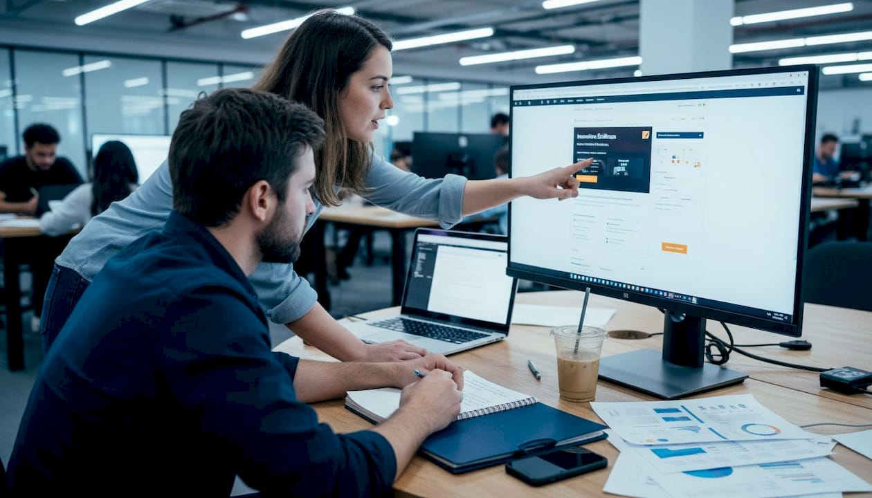 Team collaboratively testing website design