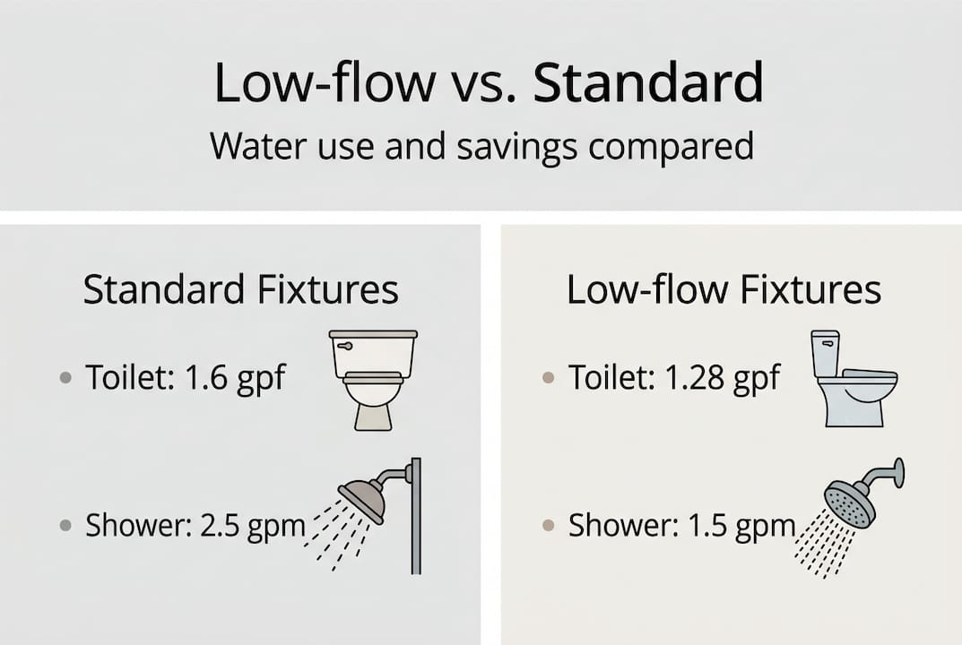 Infographic showing standard vs low-flow fixture rates