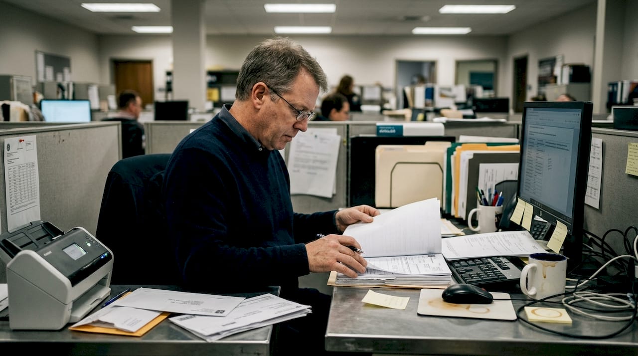 Customs agent reviews international shipment documents