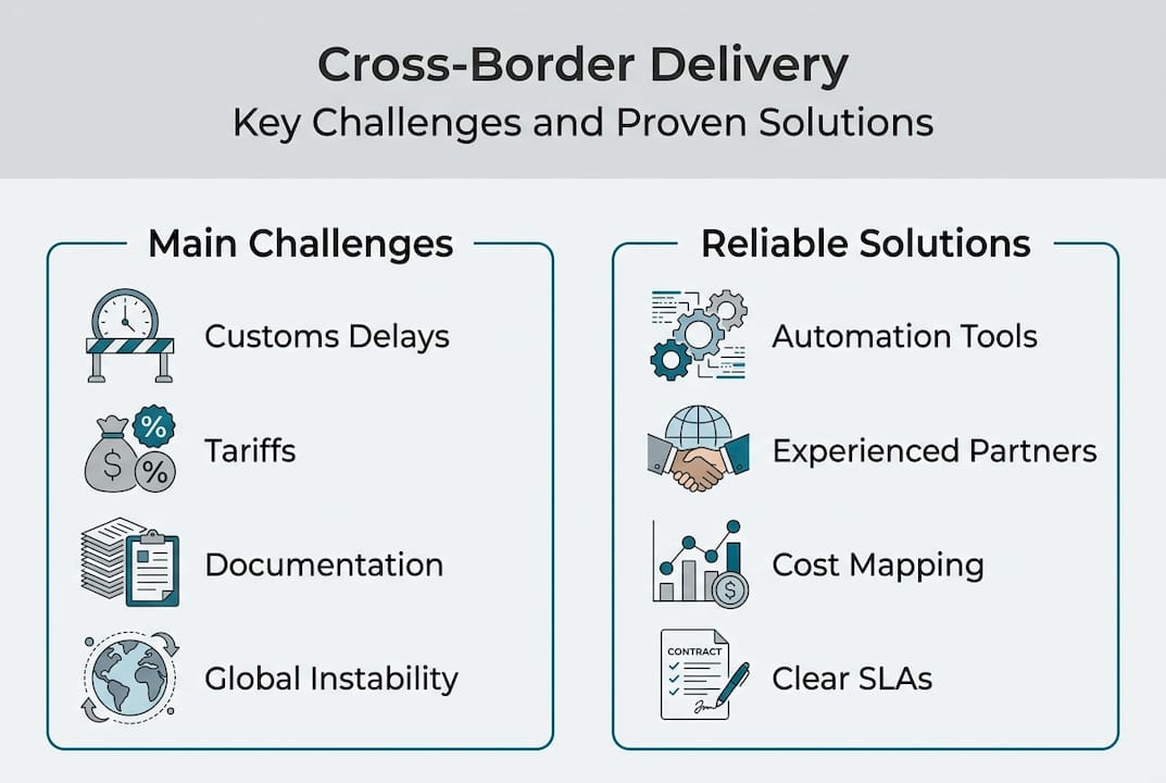 Infographic on cross-border delivery challenges and solutions