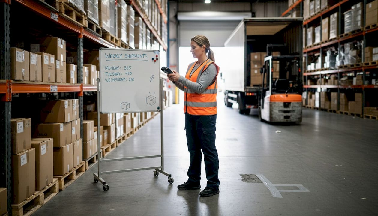 Warehouse supervisor checking international shipments