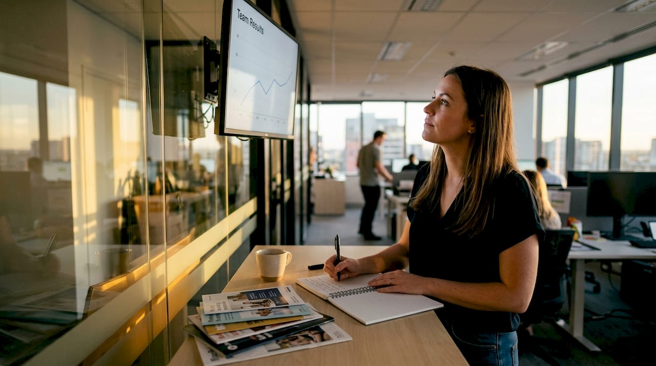 Manager reviewing digital marketing performance