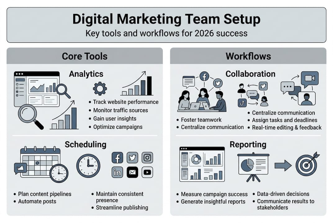 Infographic of marketing tools and workflows