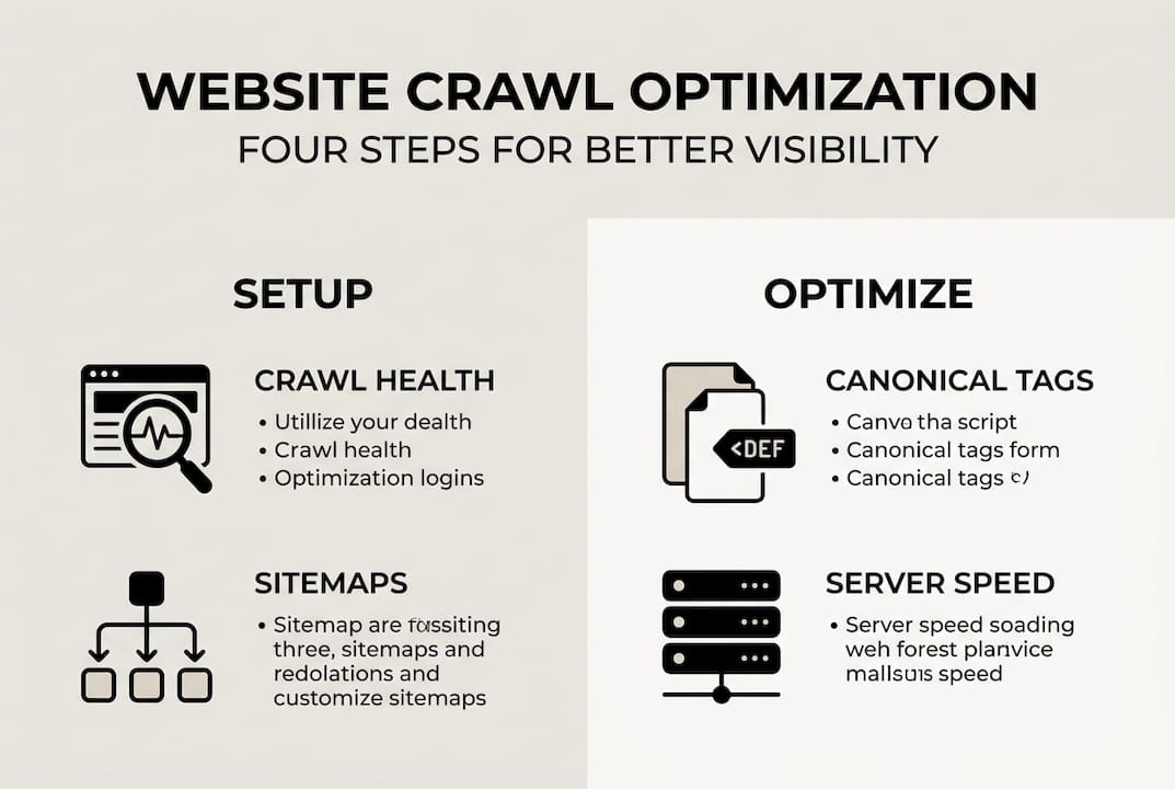 Infographic showing crawl optimization steps and tools
