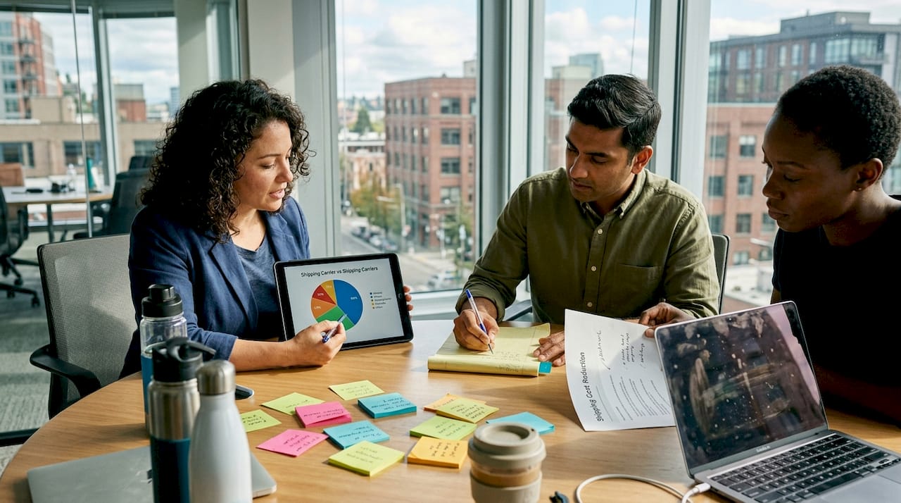 Team reviews cost reduction logistics report